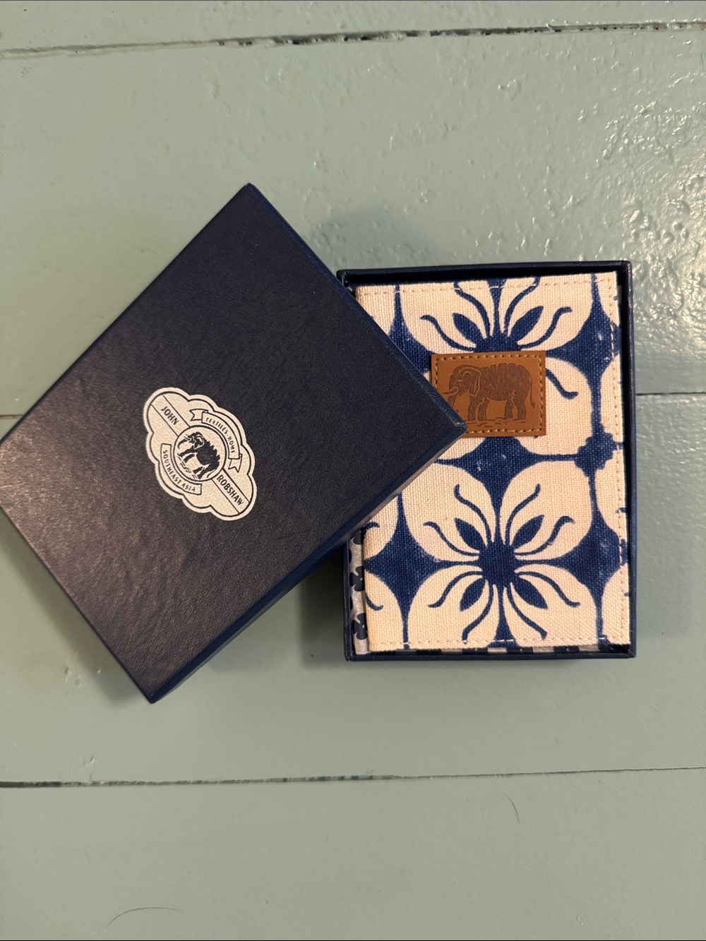 John robshaw passport cover Blue Floral Canvas with Leather Patch NWT
